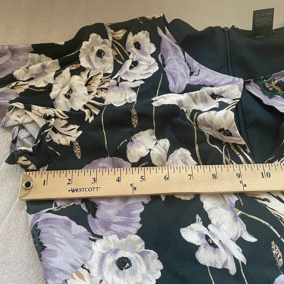 Vintage Y2K Ann Taylor Dress Women 12 Green Beige Purple Large Flowers Babydoll - Picture 11 of 13